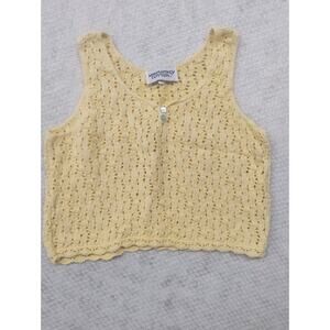 Women's Large Cropped Butter Yellow Crochet Knit Cami Vintage Boho Cottagecore